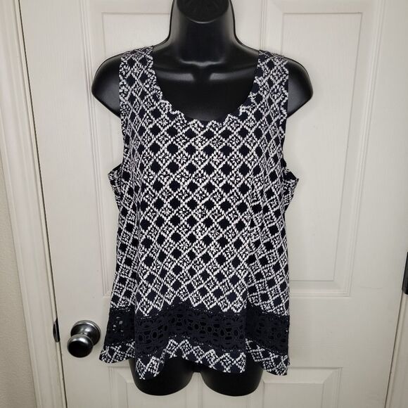 Loft navy blue & white sleeveless top medium - Picture 1 of 5